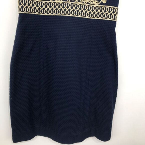 Lilly Pulitzer Aveline Navy Blue Metallic Gold Trim Sleeveless Shift Dress - Picture 7 of 14